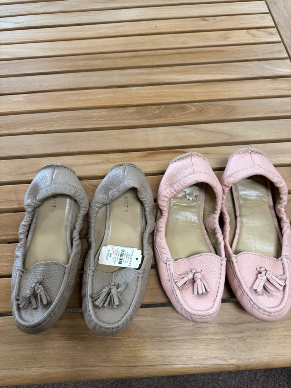 Talbots genuine leather moccasins.   Size 8 two pairs. Beige is new with tags